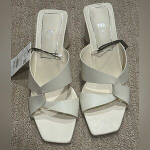 Zara white bloc heel sandal